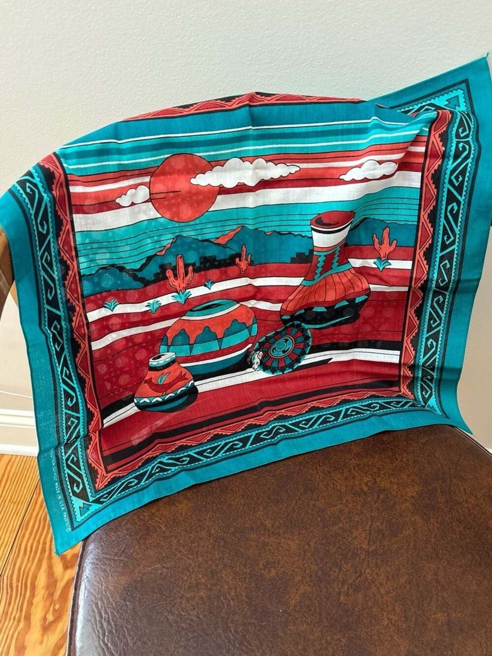 Vintage Marks Handkerchief Co. Southwestern Pottery Desert Bandana 22x22
